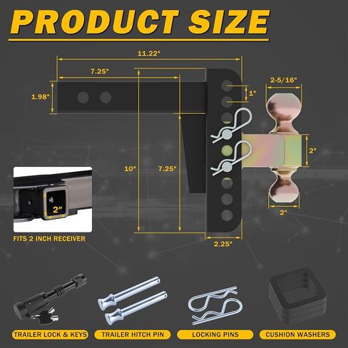 وصلة مقطورة بقضيب سحب قابلة للتعديل تناسب جهاز استقبال 2 بوصة مع ارتفاع/ارتفاع 6 بوصات وفولاذ كربوني 2 بوصة و2-5/16 بوصة وصلات كروية شديدة التحمل لأقصى سحب 20000 رطل in Kuwait