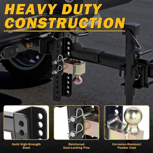 وصلة مقطورة بقضيب سحب قابلة للتعديل تناسب جهاز استقبال 2 بوصة مع ارتفاع/ارتفاع 6 بوصات وفولاذ كربوني 2 بوصة و2-5/16 بوصة وصلات كروية شديدة التحمل لأقصى سحب 20000 رطل in Kuwait