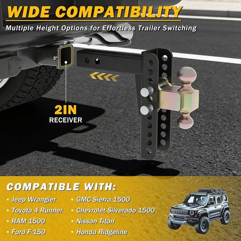 وصلة مقطورة بقضيب سحب قابلة للتعديل تناسب جهاز استقبال 2 بوصة مع ارتفاع/ارتفاع 6 بوصات وفولاذ كربوني 2 بوصة و2-5/16 بوصة وصلات كروية شديدة التحمل لأقصى سحب 20000 رطل in Kuwait