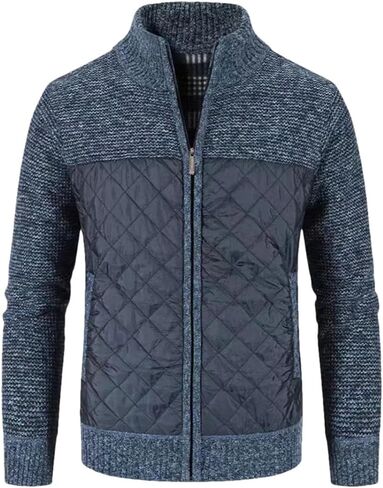 Men's Stand Up Collar Down Spliced Lightweight Knitted Cardigan Jacket Solid Color Casual Zipper Spliced Knitted Jacket in Saudi Arabia