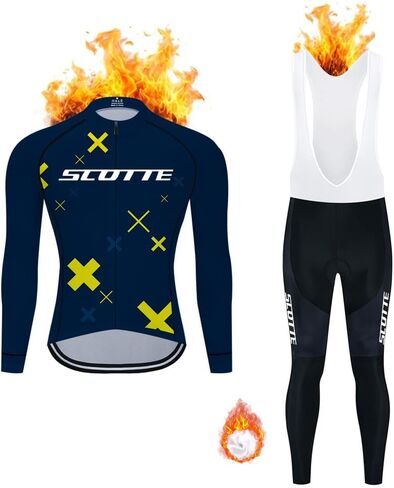 Men Cycling Jersey Set Fleece Velvet Long Sleeve Bike Jersey Kits Winter Riding Clothes Warm Cycling Pants with 20D Pad in Kuwait