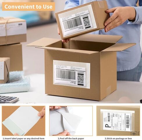 5.5" x 7.5" Shipping Label Sleeves Plastic Envelopes Self-Adhesive Top Loading Packing List Envelopes, Clear Mailing Label Pouch for Packages(50 Pack) in Kuwait