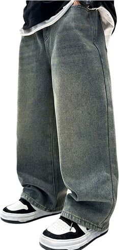 Verdusa Boy's Jeans Wide Leg Baggy Jeans Straight Leg Loose Denim Pants with Pockets in Saudi Arabia