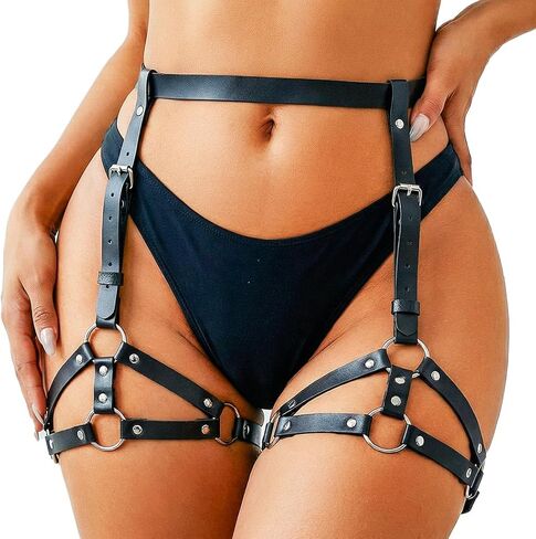 REETAN Leather Thigh Harness Black Rave Fashion Punk Leg Garter Belt for Women in Saudi Arabia