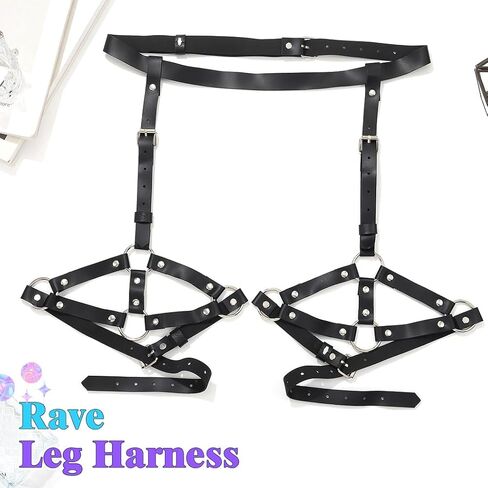 REETAN Leather Thigh Harness Black Rave Fashion Punk Leg Garter Belt for Women in Saudi Arabia