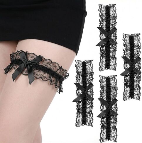 2PCs Black Wedding Garter for Bride, Bride-Tossing-Thigh, Lace Thigh Garter Bride Tossing Thigh for Women Teen Girls in Saudi Arabia