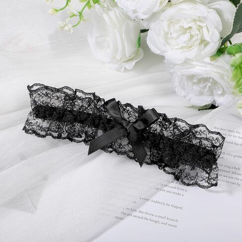 2PCs Black Wedding Garter for Bride, Bride-Tossing-Thigh, Lace Thigh Garter Bride Tossing Thigh for Women Teen Girls in Saudi Arabia