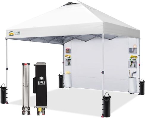 CROWN SHADES Canopy Tent 10x10 Pop Up Canopy with Side Pockets, Blue | Pop Up Tent Shelter with One Person Set Up Center Lock, Portable Instant Camping Beach Canopy Tents in Saudi Arabia