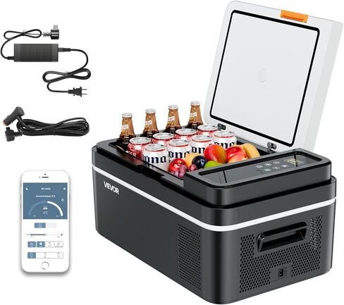 VEVOR Car Refrigerator, DC 12/24V AC100-240V Compressor Electric Cooler, -4°F to 68°F Car Fridge with APP Control, 21 QT Cars Freezer for RVs, Campsites, Boats, Camping, Fishing, 60W Portable Freezer in Saudi Arabia