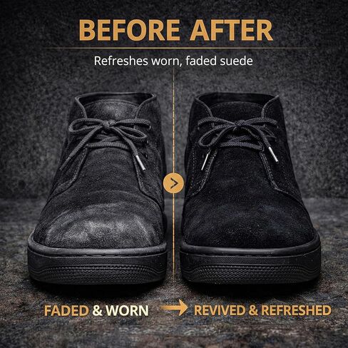 بخاخ Eagle Suede Restorer Spray باللون الأسود - مرمم لون الجلد السويدي وجلد النوبوك للأحذية والأحذية الطويلة والسترات، رذاذ متجدد لاستعادة اللون وإحياء القيلولة والملمس، يتضمن فرشاة ثلاثية الاتجاهات، 250 مل in Kuwait