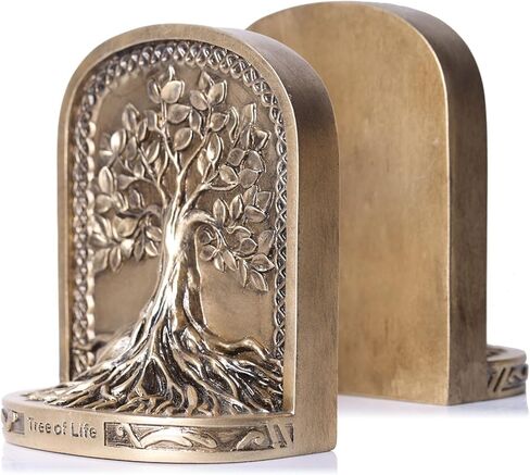 Tree of Life Bookends,Heavy Duty L-Shaped Resin Book Ends,2 Non-Skid Heavy Bookends for Shelves/Desktop/Bookshelf Decor,Celtic Mythology Sculpture,Vintage Accessories,Housewarming Gift (Black Gold) in Saudi Arabia