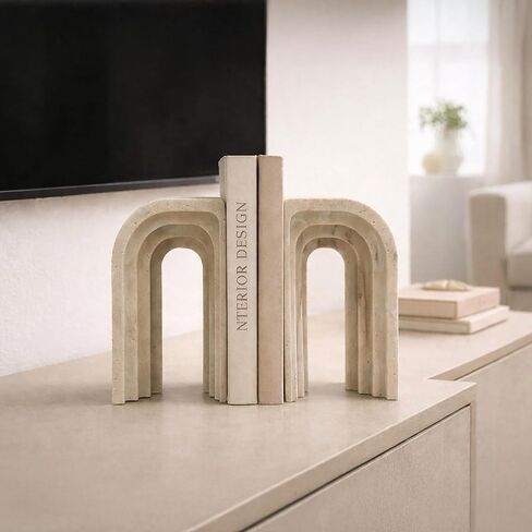 Decorative Bookends for Shelves – Book Ends for Heavy Books, Heavy Duty Stone Book Holder, Modern Home Office Decor, Non-Slip Base, Gift Box Included, Set of 2 in Saudi Arabia