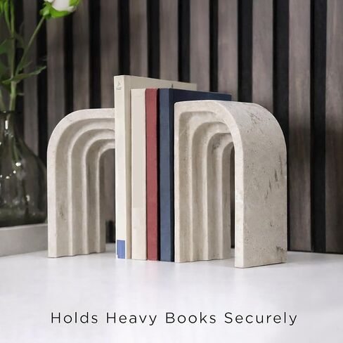 Decorative Bookends for Shelves – Book Ends for Heavy Books, Heavy Duty Stone Book Holder, Modern Home Office Decor, Non-Slip Base, Gift Box Included, Set of 2 in Saudi Arabia