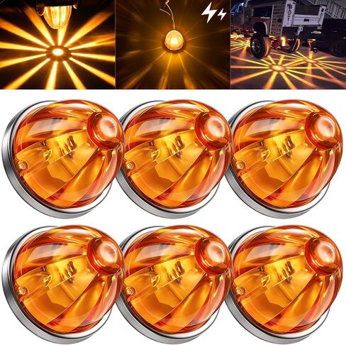 6PCS Watermelon Lights, Strobe & Constant Dual-Function, Waterproof Amber LED Marker Lights, Watermelon-Shaped Stop Turn Signal Clearance Lights for Kenworth Freightliner Peterbilt Semi Truck Trailer in Kuwait
