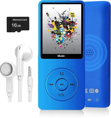 مشغل MP3 ، مشغل موسيقى مع بطاقة SD Micro 16 جيجابايت ، مكبر صوت/صورة/صور/فيديو/قارئ صوتي/قارئ صوتي/كتاب إلكتروني ، يدعم ما يصل إلى 128 جيجا بايت in Kuwait
