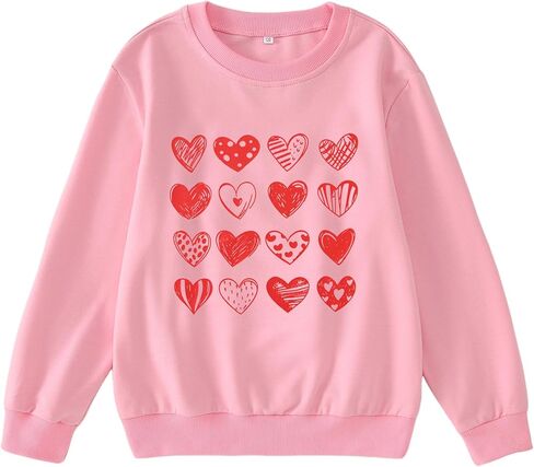BOUTIKOME Kid Girls Valentines Sweatshirts Cute Heart Graphic Shirts Long Sleeve Love Pullover Tops Clothes 7-12 Years in Saudi Arabia