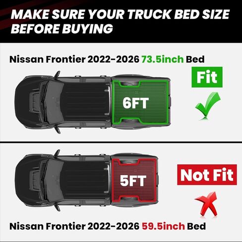 سجادة سرير LASFIT لسيارة Nissan Frontier 2022-2026 6FT/73.3 بوصة (لا تناسب بطانات السرير القابلة للسقوط)، سجادة سرير شاحنة مناسبة لجميع الأحوال الجوية TPE لسيارة Frontier 2022 2023 2024 2025 2026 Crew Cab Bed Liner، أسود in Kuwait