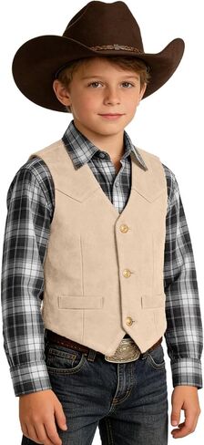 الرجعية الأولاد كاوبوي سترة جلد الغزال سترة الغربية سليم صالح خمر صدرية عادية مع جيوب in Kuwait