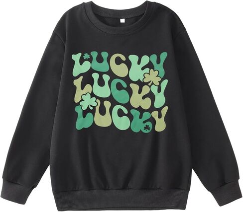Girl Boy St Patrick's Day Sweatshirt Cute Lucky Shamrock Print Long Sleeve Shirt Kid Irish Clover Pullover Top in Saudi Arabia