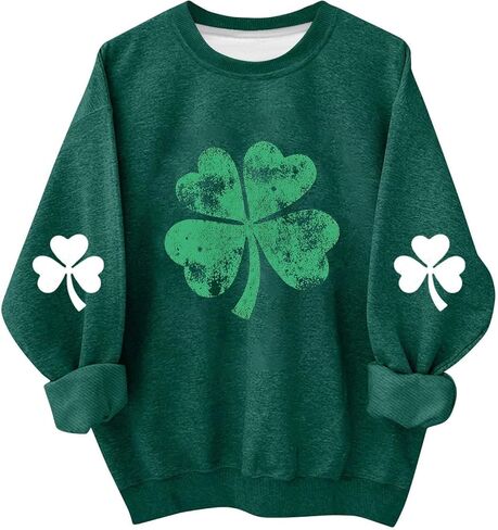Girls St Patricks Day Shirt Cute Clover Graphic Crewneck Sweatshirts Oversized Casual Long Sleeve Irish Pullover Tops in Kuwait