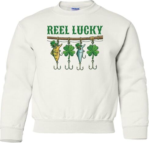 inktastic Reel Lucky Fishing St Patrick's Day Youth Sweatshirt in Saudi Arabia