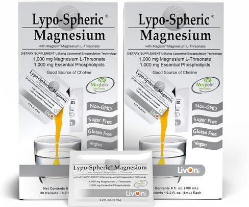 Lipo-Spheric Lypo Spheric Lreonate L Threonate 30 حزمة 1000 Mg مغنيسيوم لكل حزمة مغلفة لتحسين الامتصاص مهنيا و 100% غير Gmo 30 ca in Kuwait