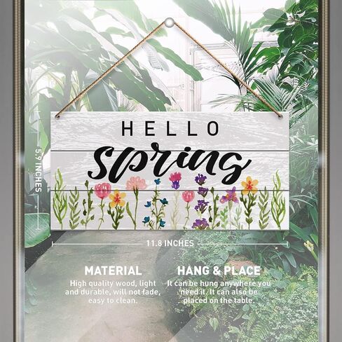 Spring Wall Decor Sign, Hello Spring, Spring Decorations for Home Bedroom Door Porch Rustic Flora Hanging Sign Spring Decor Indoor Outdoor Farmhouse Plaque, Wild Flower in Saudi Arabia