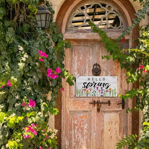 Spring Wall Decor Sign, Hello Spring, Spring Decorations for Home Bedroom Door Porch Rustic Flora Hanging Sign Spring Decor Indoor Outdoor Farmhouse Plaque, Wild Flower in Saudi Arabia