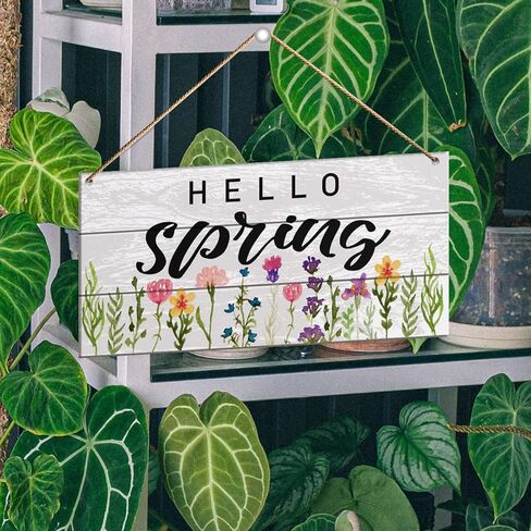 Spring Wall Decor Sign, Hello Spring, Spring Decorations for Home Bedroom Door Porch Rustic Flora Hanging Sign Spring Decor Indoor Outdoor Farmhouse Plaque, Wild Flower in Saudi Arabia