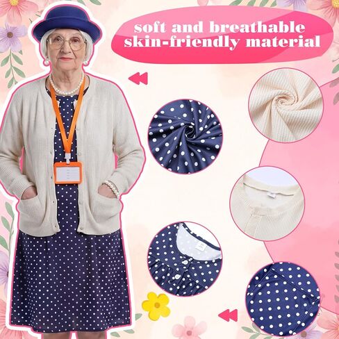Shinymoon 13 Pcs 100 Days of Old Lady School Costume Set for Women Grandma Granny Cosplay Outfit Set Dress up Accessories in Saudi Arabia