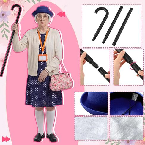 Shinymoon 13 Pcs 100 Days of Old Lady School Costume Set for Women Grandma Granny Cosplay Outfit Set Dress up Accessories in Saudi Arabia
