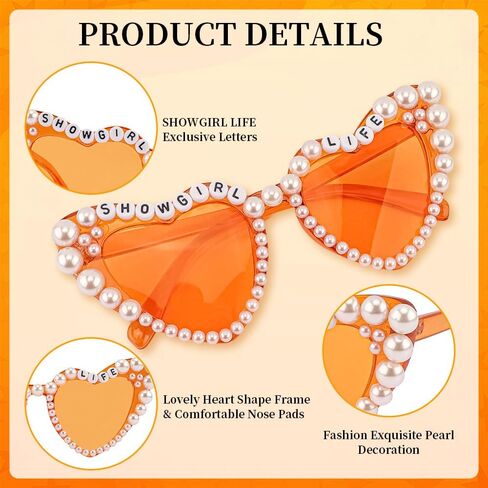 نظارات شمسية برتقالية للحياة من Showgirl Life، زينة للحفلات بطابع Life Showgirl، إكسسوار أزياء للنساء المشجعين in Kuwait