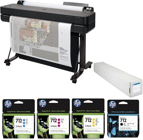 طابعة HP DesignJet T630 مقاس 36 بوصة لاسلكية كبيرة الحجم وطابعة نفث الحبر الحرارية الملونة، إصدار 2025، حزمة تحتوي على 3 ألوان وحزمة حبر أسود سعة 80 مل، وبكرة ورق غير لامعة in Kuwait