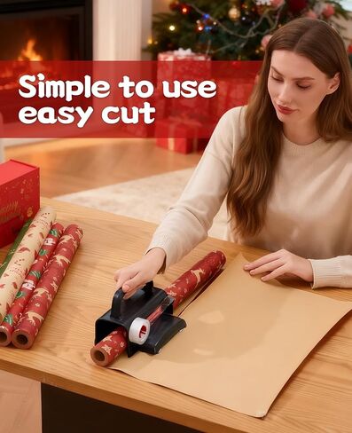 قطعتان من قطع ورق التغليف مع عجلات وموزع شريط - مجموعة أدوات تغليف الهدايا مع شفرات قابلة للاستبدال لعيد الميلاد وأعياد الميلاد - قطع آمن وفعال ودقيق in Kuwait