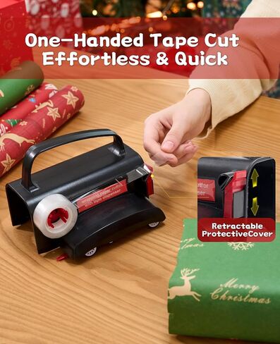 قطعتان من قطع ورق التغليف مع عجلات وموزع شريط - مجموعة أدوات تغليف الهدايا مع شفرات قابلة للاستبدال لعيد الميلاد وأعياد الميلاد - قطع آمن وفعال ودقيق in Kuwait