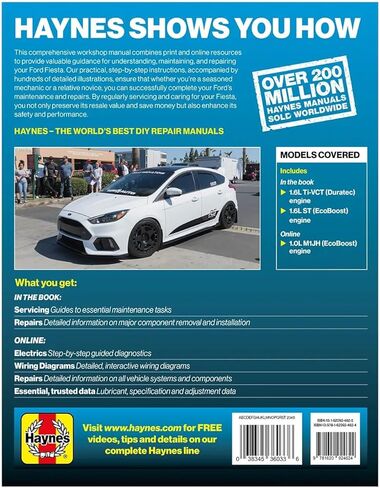 دليل إصلاح Haynes متوافق مع Ford Fiesta (2014-2019): يغطي محركات 1.6L Ti-VCT Duratec، و1.6L ST EcoBoost و1.0L EcoBoost - الصيانة واستكشاف الأخطاء وإصلاحها ومخططات الأسلاك in Kuwait