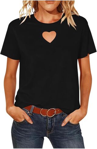 Heart Shape Cut Out Shirt Women Tops and Blouses Dressy Casual Short Sleeve Going Out Shirts Sexy 2026 Spring Summer in Saudi Arabia