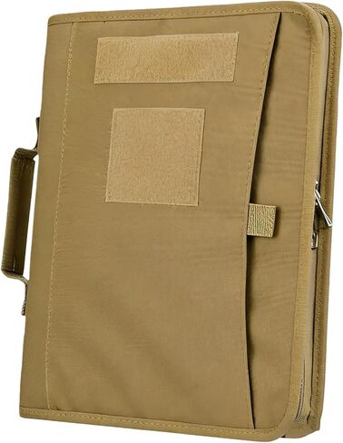 Tactical A4 Zipper Binder, Oxford Cloth Notebook Cover, Tactical Padfolio with Multiple Pen Slots, Water-Resistant Tactical Binder for Outdoor, Khaki in Kuwait