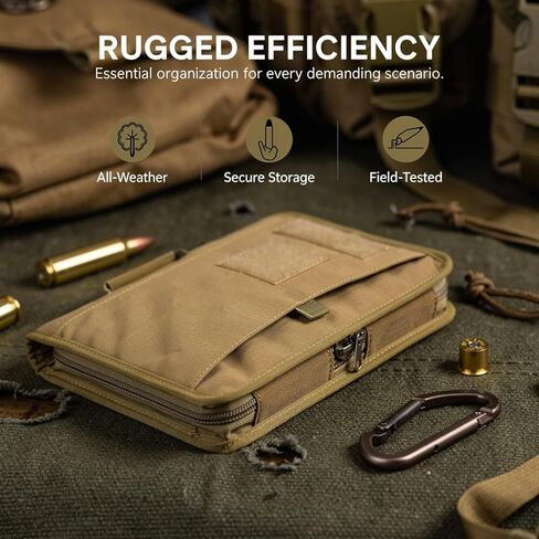 Tactical A4 Zipper Binder, Oxford Cloth Notebook Cover, Tactical Padfolio with Multiple Pen Slots, Water-Resistant Tactical Binder for Outdoor, Khaki in Kuwait