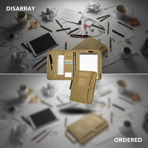 Tactical A4 Zipper Binder, Oxford Cloth Notebook Cover, Tactical Padfolio with Multiple Pen Slots, Water-Resistant Tactical Binder for Outdoor, Khaki in Kuwait