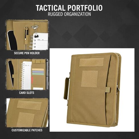 Tactical A4 Zipper Binder, Oxford Cloth Notebook Cover, Tactical Padfolio with Multiple Pen Slots, Water-Resistant Tactical Binder for Outdoor, Khaki in Kuwait