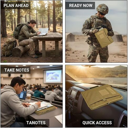 Tactical A4 Zipper Binder, Oxford Cloth Notebook Cover, Tactical Padfolio with Multiple Pen Slots, Water-Resistant Tactical Binder for Outdoor, Khaki in Kuwait