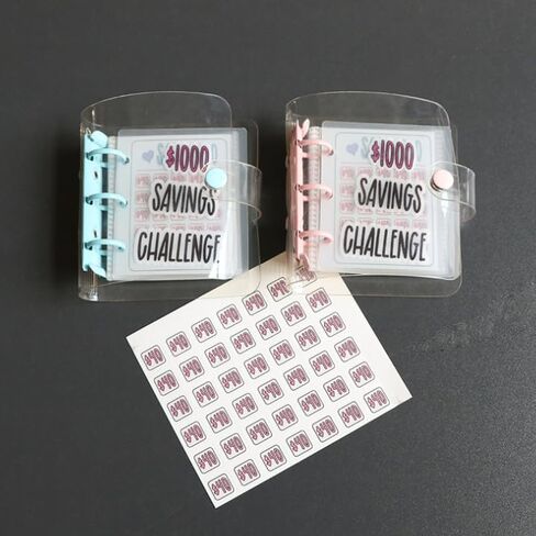 1000 Mini Binder Savings Challenge Binder، كتاب تحديات توفير الأموال الشهرية مع مغلفات، مجلد الميزانية مع مظاريف نقدية، وردي in Kuwait