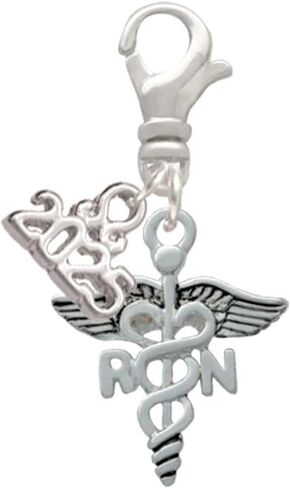 Delight Jewelry Silvertone Nurse Caduceus - Silver-tone Clip on Charm with Mini Year 2025 in Saudi Arabia
