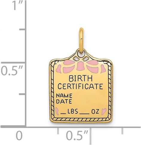 Roy Rose Jewelry 14K Yellow Gold Enameled Pink Engravable Birth Certificate Charm in Saudi Arabia
