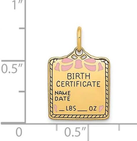 Roy Rose Jewelry 14K Yellow Gold Enameled Pink Engravable Birth Certificate Charm in Saudi Arabia