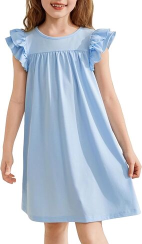 Arshiner Girls Nightgowns Cute Ruffle Short Sleeves Princess Pajamas Nightdress Sleepwear in Saudi Arabia