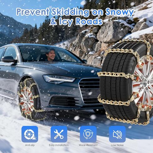 Qoosea Snow Chains 8Pcs Tire Chains Snow Chains for Car SUV Tire Chains with Tightening Buckles Universal Anti-Slip Snow Tire Chains Tire Cables Durable Chains for Tires Heavy Duty in Saudi Arabia