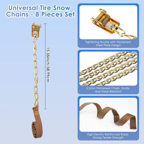 Qoosea Snow Chains 8Pcs Tire Chains Snow Chains for Car SUV Tire Chains with Tightening Buckles Universal Anti-Slip Snow Tire Chains Tire Cables Durable Chains for Tires Heavy Duty in Saudi Arabia