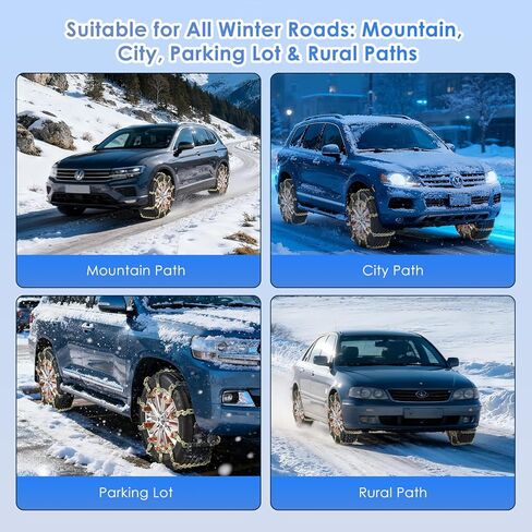Qoosea Snow Chains 8Pcs Tire Chains Snow Chains for Car SUV Tire Chains with Tightening Buckles Universal Anti-Slip Snow Tire Chains Tire Cables Durable Chains for Tires Heavy Duty in Saudi Arabia